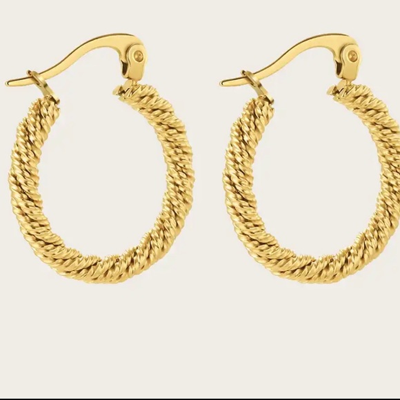 18K Gold Plated Stainless Steel Twisted Hoop Earrings - Picture 3 of 6